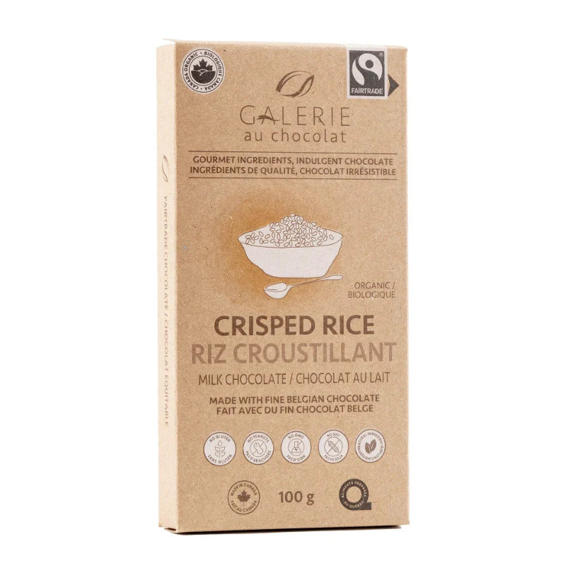 Galerie au Chocolat Crisped Rice Belgian milk chocolate bar with organic crisped rice 100g