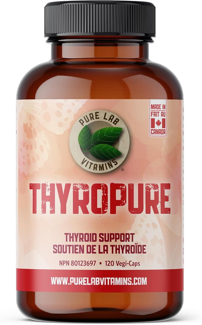 Pure Lab Vitamins Thyropure thyroid support supplement, Canadian-made, 120 vegetarian capsules, NPN 80123697.