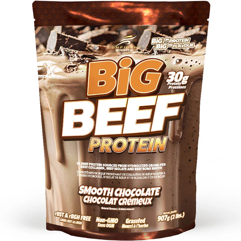 Confident Sports Big Beef Protein – Silky Vanilla or Smooth Chocolate (907 g)