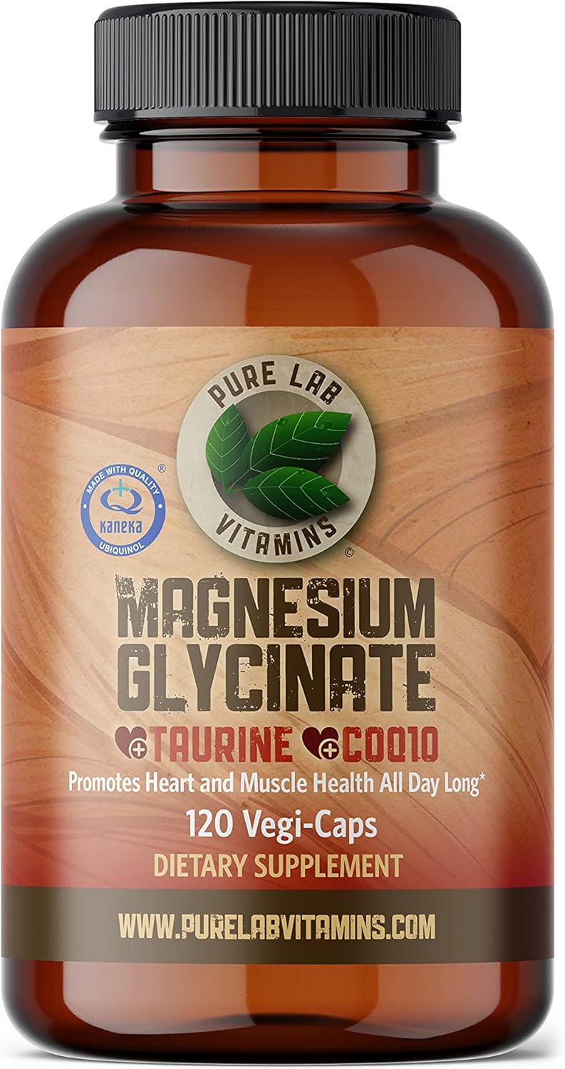Magnesium Glycinate + Taurine + CoQ10 120 Vegi-Caps by Pure Lab Vitamins Made in Canada