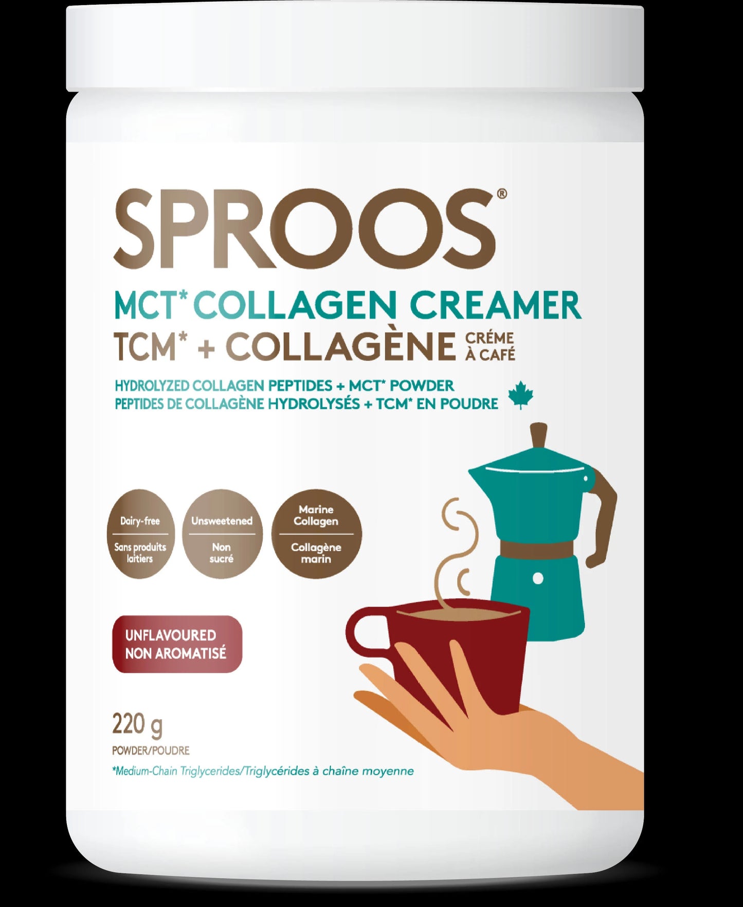 Sproos MCT Collagen Creamer 220 g unflavoured marine collagen and MCT powder for coffee