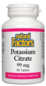 Natural Factors Potassium Citrate 99 mg 90 tablets bottle for healthy muscle, nerve, and electrolyte support