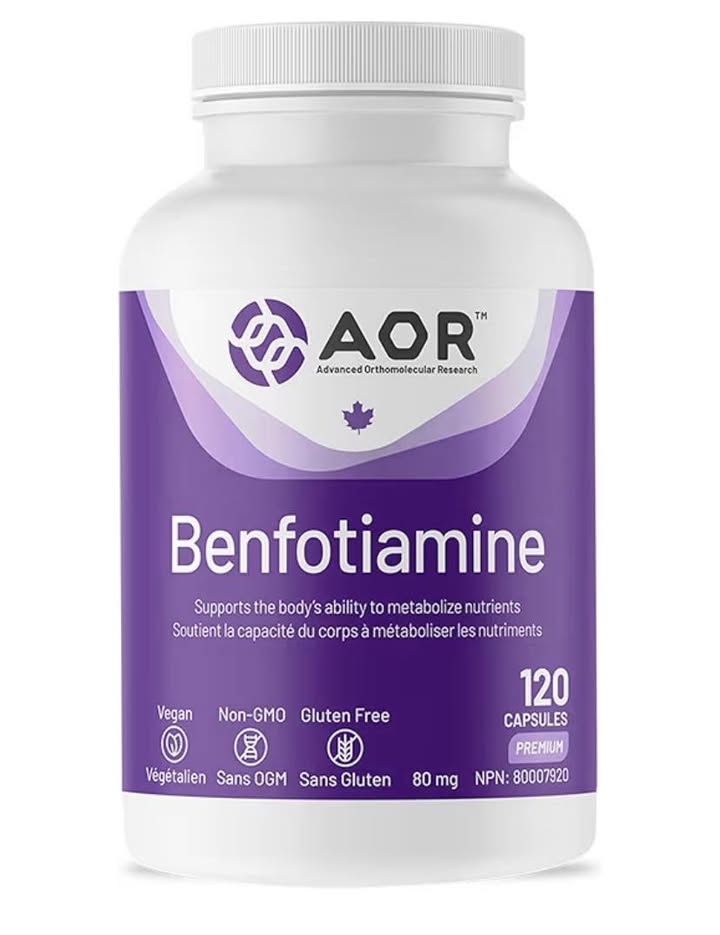 AOR Benfotiamine 80 mg 120 capsules vitamin B1 supplement bottle