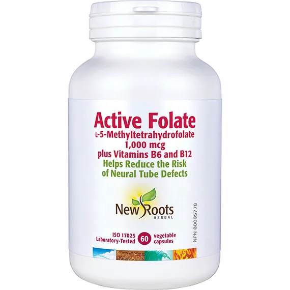 New Roots Herbal Active Folate 1000mcg with vitamins B6 and B12 60 vegetable capsules