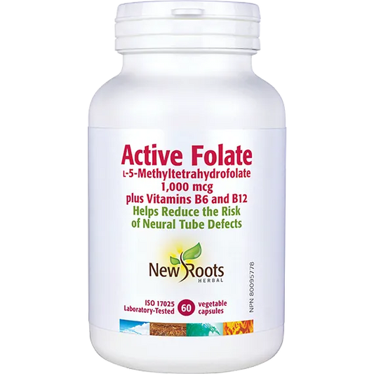 New Roots Herbal Active Folate 1000mcg with vitamins B6 and B12 60 vegetable capsules