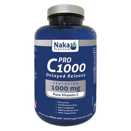 Bonus Size Platinum Pro Vitamin C 1000mg 180 delayed release vegetable capsules bottle for immune support and antioxidant protection
