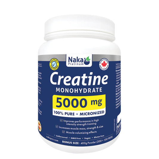 Naka Platinum Creatine Monohydrate 5000 mg 400 g powder container for muscle strength and performance support
