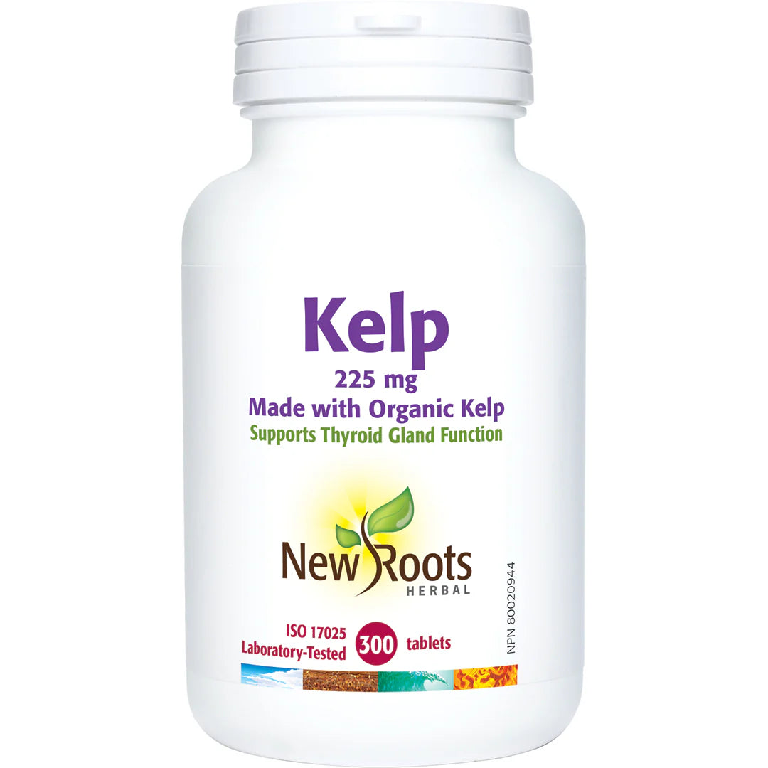 New Roots Kelp 225 mg 300 tablets bottle made with organic kelp for thyroid and metabolism support