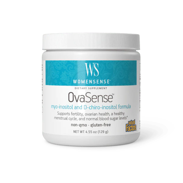 OvaSense dietary supplement container with WS Women'sense branding on a white background