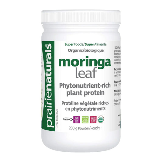 Prairie Naturals Organic Moringa Leaf phytonutrient-rich plant protein powder 200 g