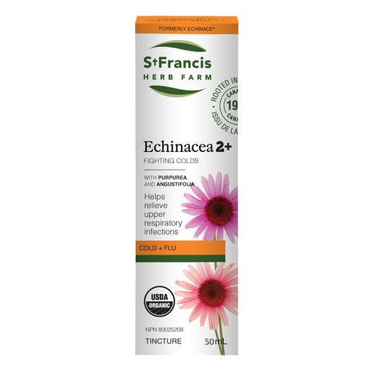 St Francis Echinacea Plus 50 ml herbal cold and flu remedy in glass bottle