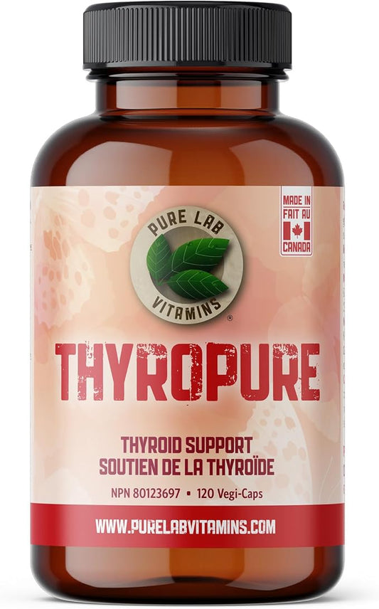 Pure Lab Vitamins Thyropure thyroid support supplement, Canadian-made, 120 vegetarian capsules, NPN 80123697.