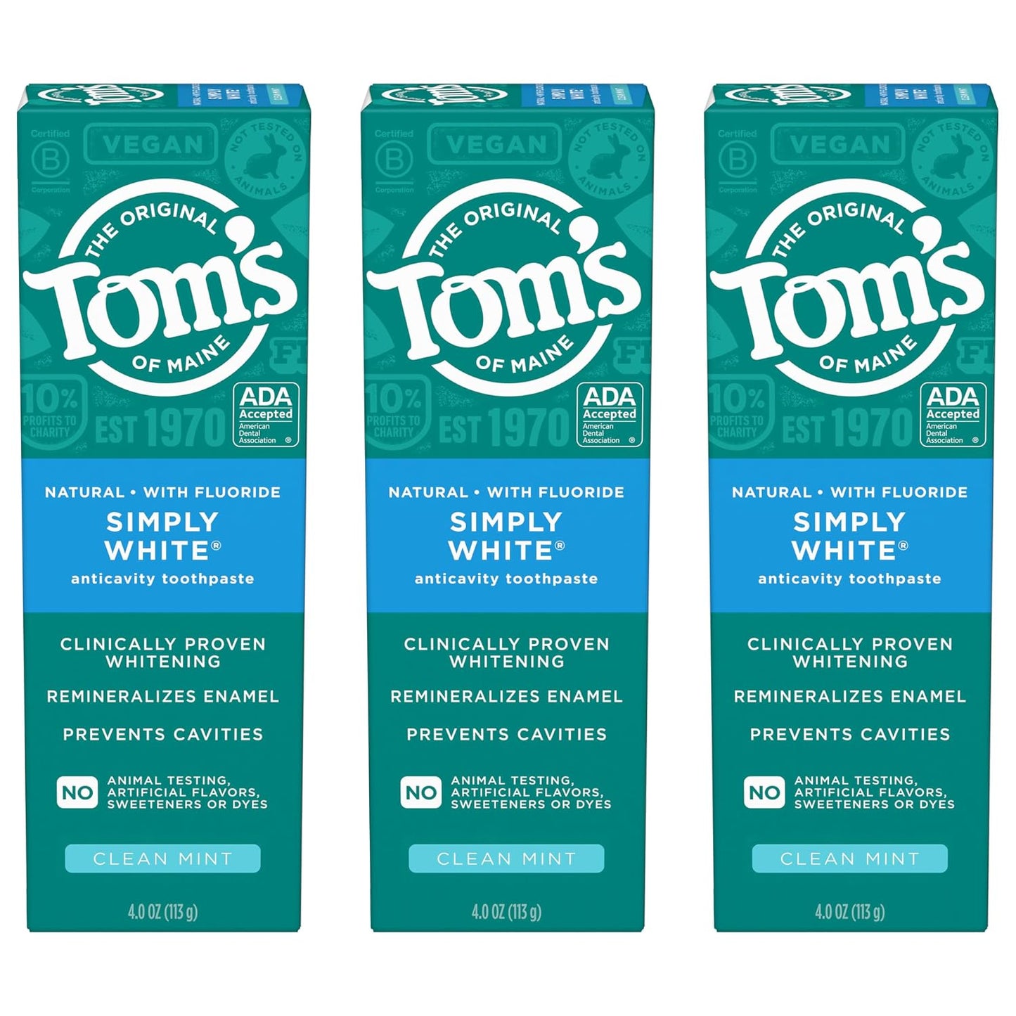 Tom's of Maine Simply White anticavity fluoride toothpaste Clean Mint 113 g