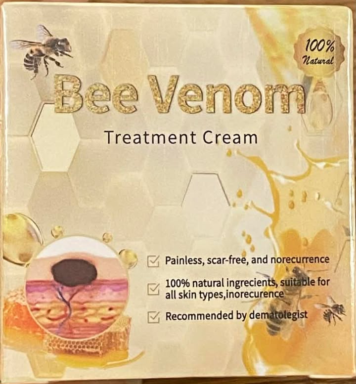 bee venom treatment cream natural skin care product packaging with honey and bees design