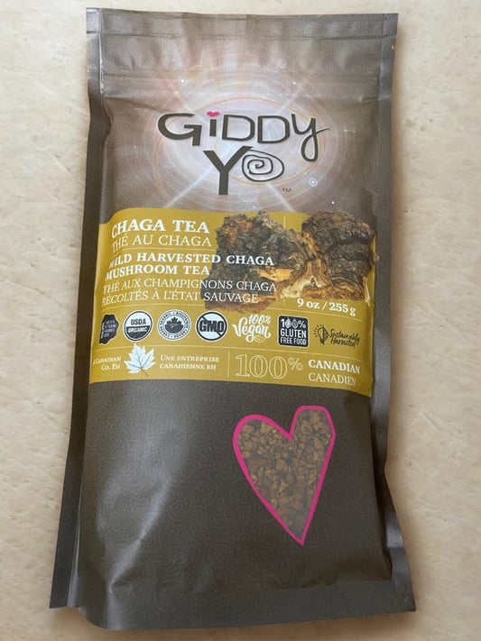 Giddy Yo Wild Harvested Chaga Mushroom Tea 100% Canadian organic 255 g package