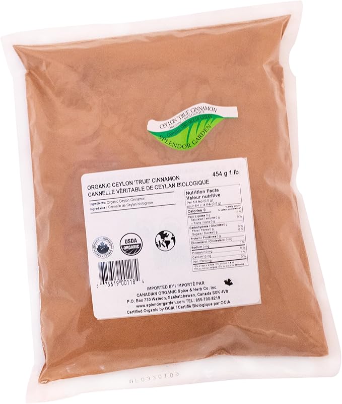 Splendor Garden Organic Ceylon True Cinnamon powder 454 g 1 lb bag