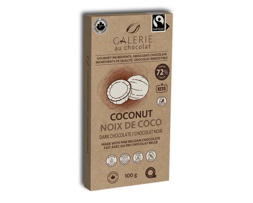 Galerie au Chocolat Coconut 72 percent cocoa dark chocolate bar 100g