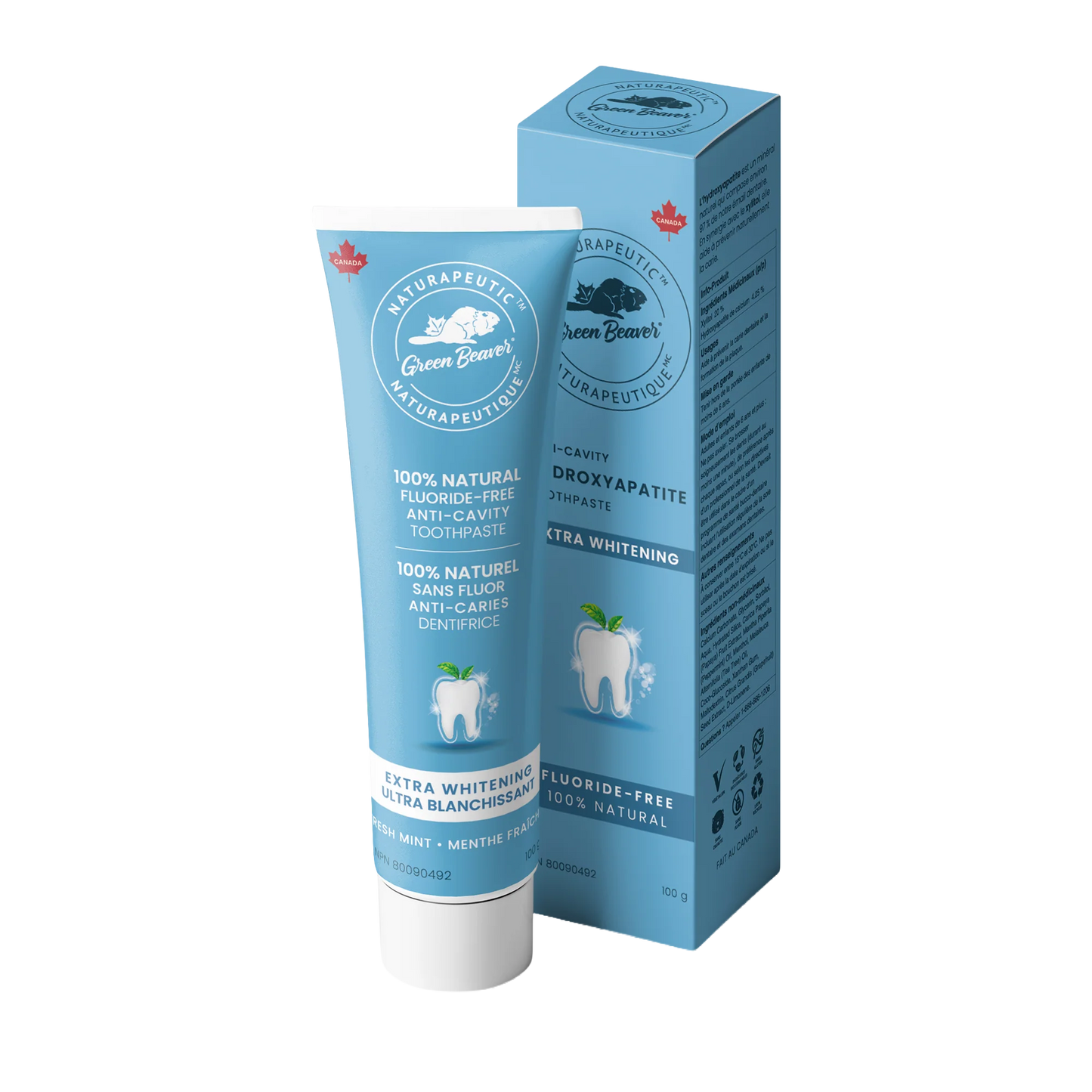 Green Beaver Naturapeutic hydroxyapatite fluoride free extra whitening toothpaste fresh mint 100 g
