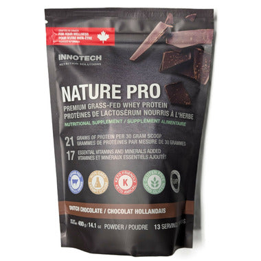 Innotech Nature Pro premium grass fed whey protein Dutch Chocolate 400g pouch