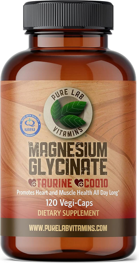 Magnesium Glycinate + Taurine + CoQ10 120 Vegi-Caps by Pure Lab Vitamins Made in Canada