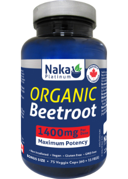 Naka Organic Beetroot 75 veggie capsules bottle for natural energy, circulation, and heart health support