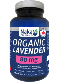 Organic Lavender 80mg 75 softgels bottle for stress relief and relaxation support supplement