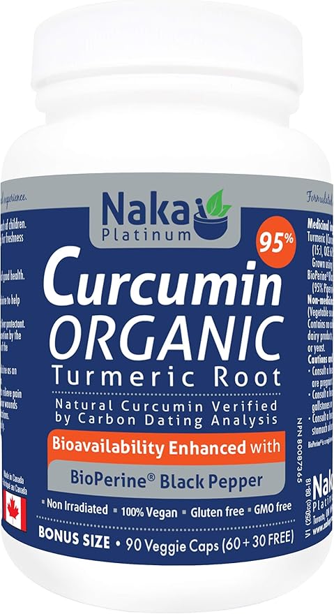 Naka Platinum Curcumin Organic Turmeric Root supplement bottle on a white background