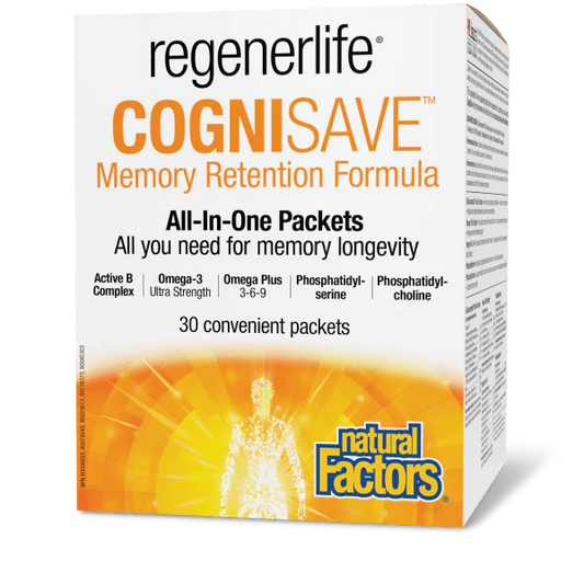 Natural Factors Regenerlife CogniSAVE Memory Retention Formula 30 packets box for brain health and memory support
