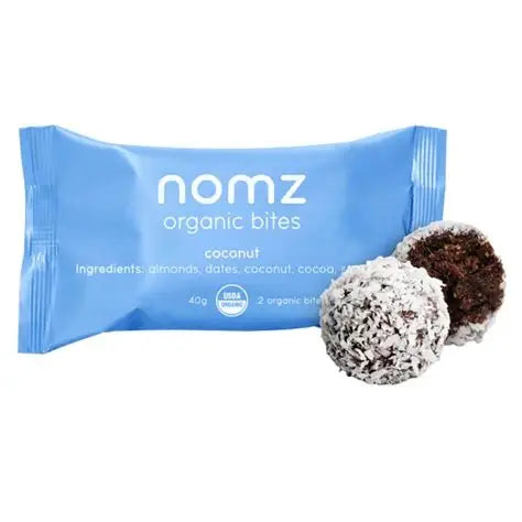 NOMZ Organic Coconut Bites in blue package