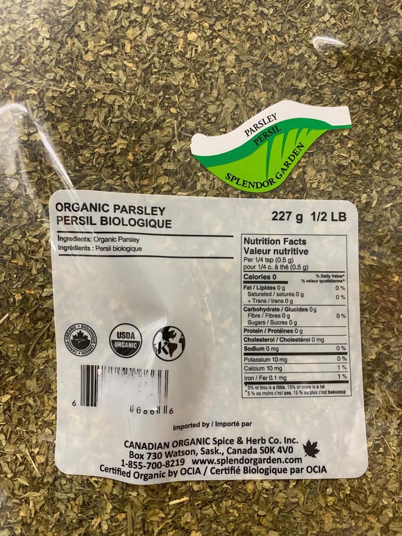 Splendor Garden Organic Parsley dried herb 227 g half pound package