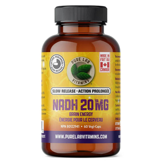 Pure Lab Vitamins NADH 20 mg slow release 60 vegetarian capsules supplement bottle