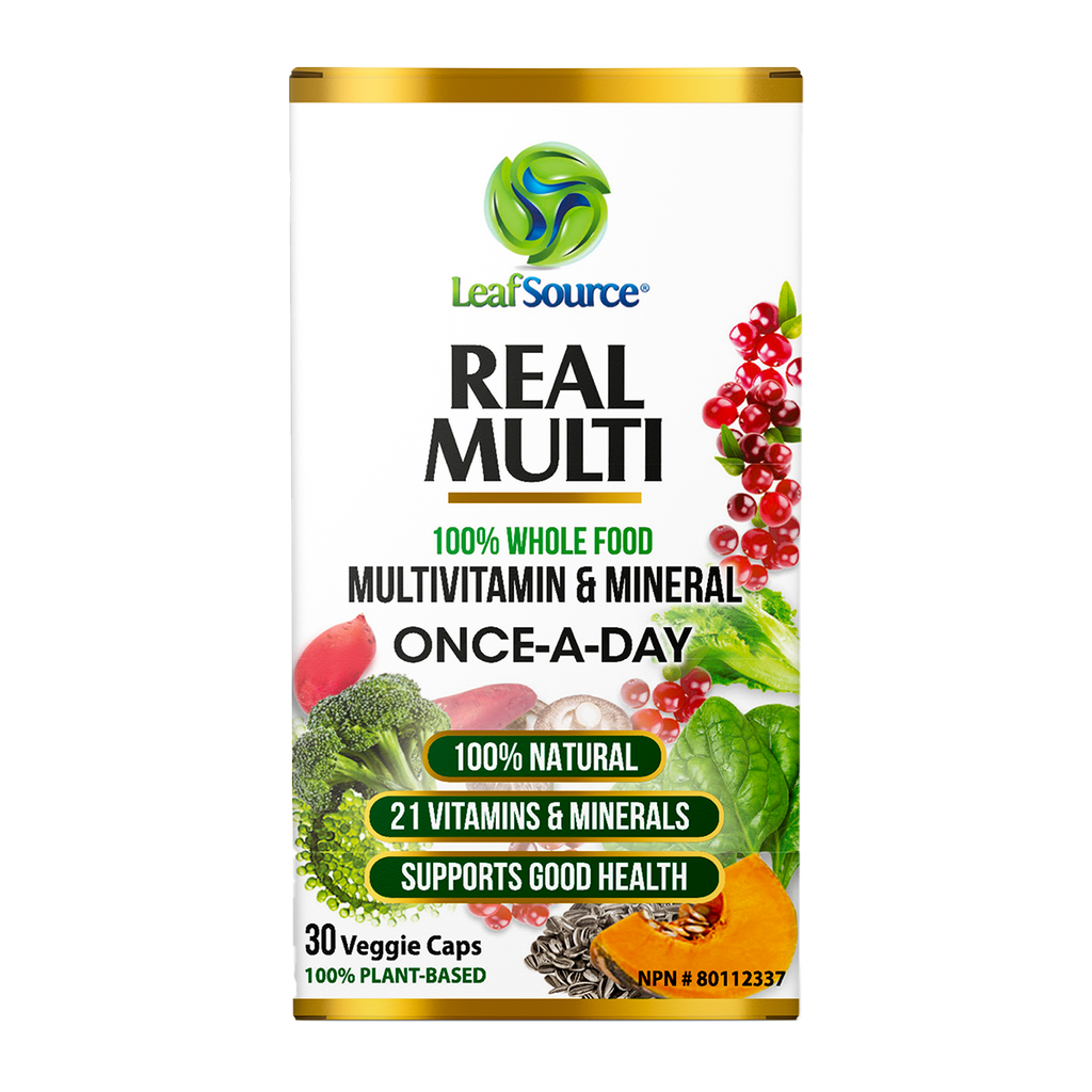 LeafSource Real Multi 100 percent whole food multivitamin and mineral 30 plant-based veggie capsules