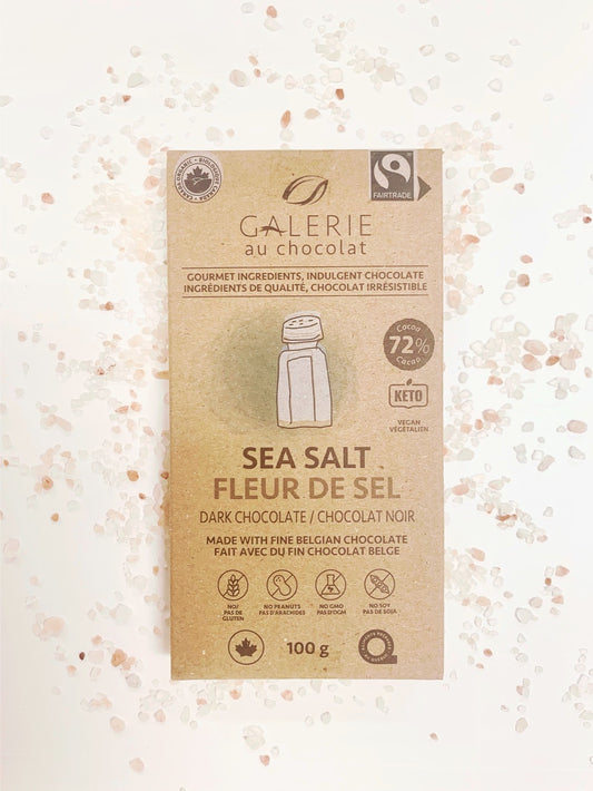 Galerie au Chocolat Sea Salt 72% cocoa organic Belgian dark chocolate bar 100g