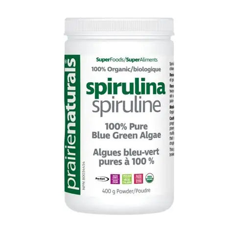Prairie Naturals Organic Spirulina 100% pure blue-green algae superfood powder 400 g