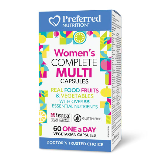 Preferred Nutrition Complete Multi 60 vegetarian capsules for daily nutrition with real food fruits and vegetables